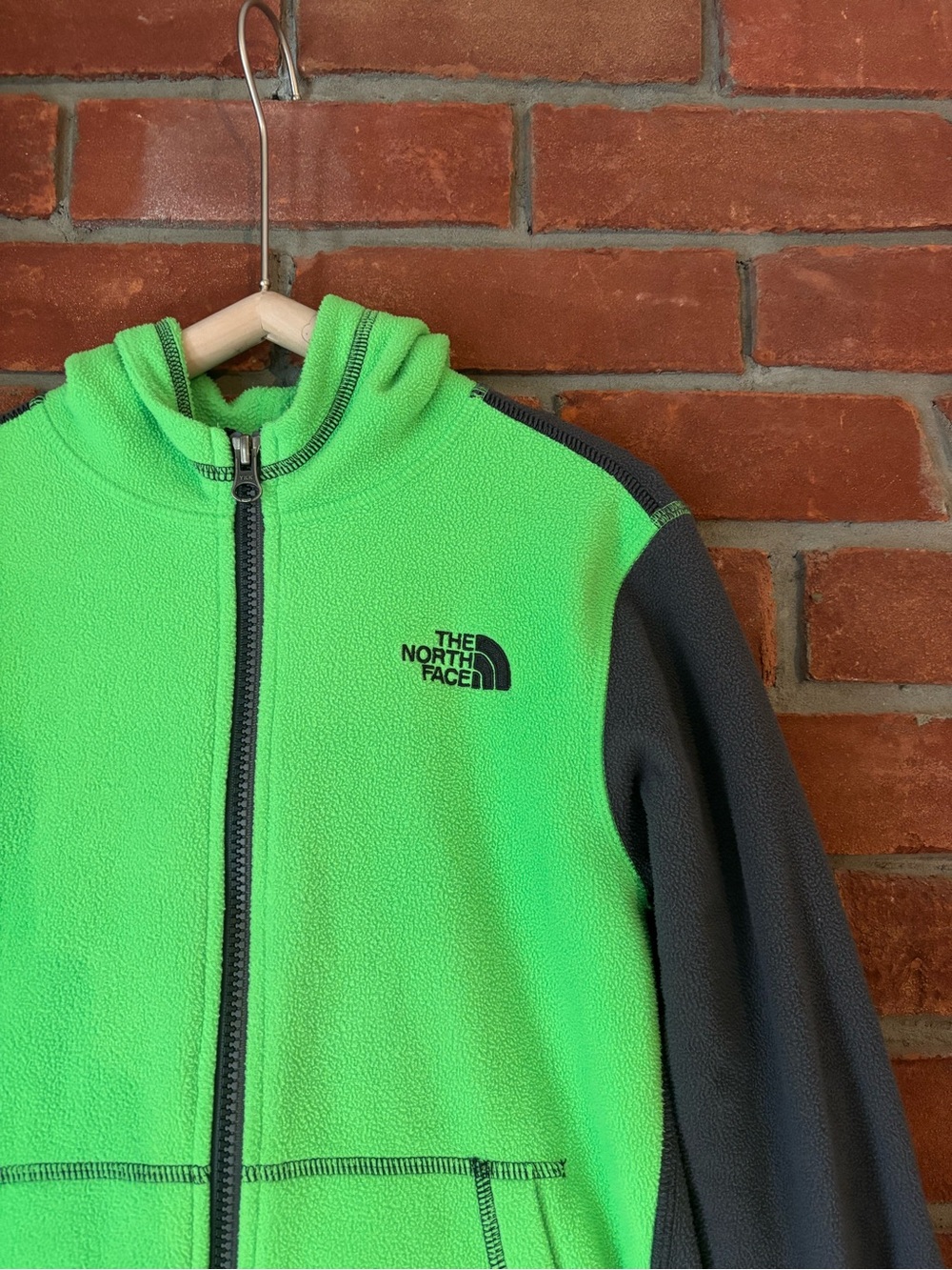 The North Face Kids Neon Green & Gray Fleece Hoodie